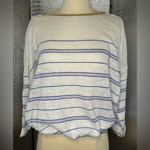 Bellerose White and Blue Striped Long Sleeve Blouse